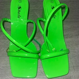 Never worn green square pumps!!!one strap wraps around the ankle!